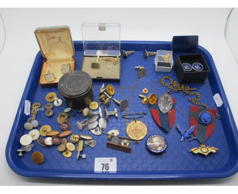 Assorted Cufflinks, enamel badge "The Children's League of Pity", 1910-1935 enamel Silver Jubilee souvenir brooch, 'Studs' po
