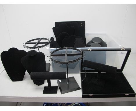 A Collection of Assorted Jewellery Display Items, including glazed display case, bangle stands, necklace stands and busts, ri