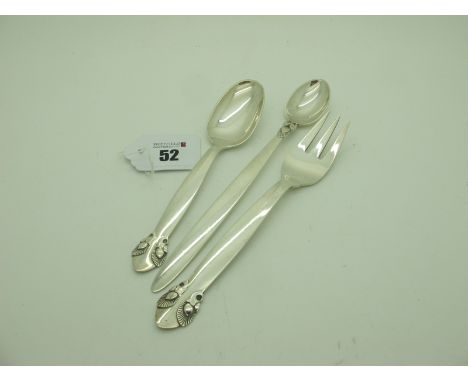 Georg Jensen; A Bittersweet Pattern Fork and Spoon, stamped "Georg Jensen" "Sterling Denmark"; Together with A Cactus Pattern