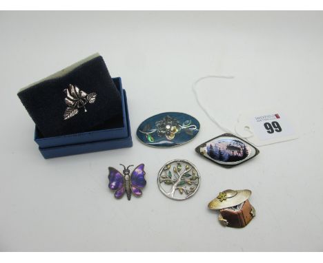 O.F. Hjortdahl; A Norwegian Enamel Brooch, stamped "925S" (enamel damage); A Hallmarked Silver Butterfly Brooch, a tree of li