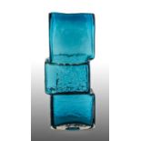 Whitefriars - Geoffrey Baxter: A Large Textured Range Drunken Bricklayer Glass Vase, in kingfisher
