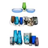 Whitefriars - William Wilson and Harry Dyer: Three Knobbly Range Glass Vases, in streaky brown and