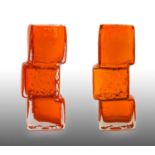Whitefriars - Geoffrey Baxter: A Pair of Textured Range Drunken Bricklayer Glass Vases, in