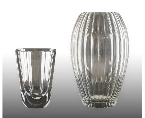 Edward Hald (1883-1980) for Orrefors: A Clear Glass Vase, of swollen ovoid form with repeat vertical concave pillar cuts, eng