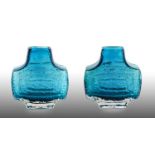 Whitefriars - Geoffrey Baxter: A Pair of Textured Range Concentric Rectangles or TV Glass Vases,