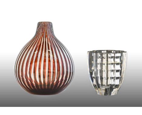 Edvin Ohrstrom (1906-1994) For Orrefors: An Ariel Glass Vase, coloured with red glass cased in clear, engraved orrefors Ariel