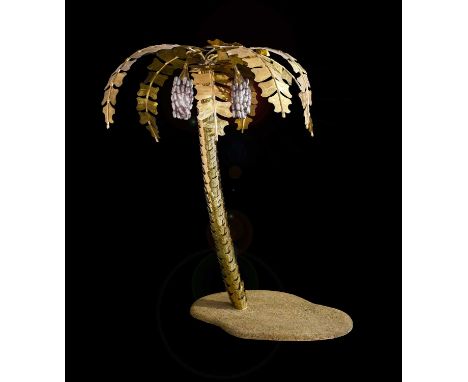 A Hollywood Regency Style Date Palm Tree Floor Lamp, circa 1970s, lacquered brass and pewter, with seven detachable branches 