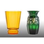 A Czechoslovakian Silver Overlay Emerald Green Glass Vase, possibly by Josephinenhutte, facetted,