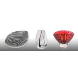 Vicke Lindstrand (1904-1983) for Kosta: A Zebra Series Glass Vase, red with white stripes, signed