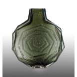 Whitefriars - Geoffrey Baxter: A Large Textured Range Banjo Glass Vase, in willow, pattern 9681,