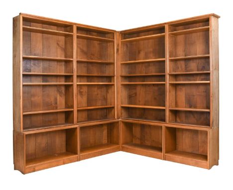 Acorn Industries: G.J.Grainger and Son (Brandsby): English Oak Four Section Bookcase, with fitted and adjustable shelves, wit