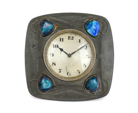 Archibald Knox (1864-1933) for Liberty &amp; Co.: A Tudric Pewter Easel Timepiece, model No.0482, of swollen square form with