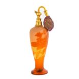 An Emile Gallé Cameo Glass Perfume Bottle with Atomizer, acid etched with flowers, in tones of