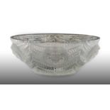 A Lalique Clear and Frosted Glass Psyche Bowl, modern, moulded in relief with five faces and