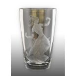 Simon Gate (1883-1945) for Orrefors: A Glass Vase, of compressed oval form, wheel engraved with a