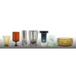 An Art Deco Kosta Clear Glass Facetted Vase, decorated with a nude holding a patterned scarf,