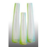 A Pair of Murano Lollipop Glass Vases, white and cygnus green stripe, unmarked, 40cm high; and A