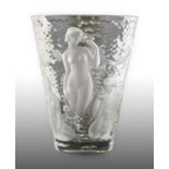 A Lalique Clear and Frosted Glass Ondines Vase, modern, designed in 1952, moulded with eight nudes