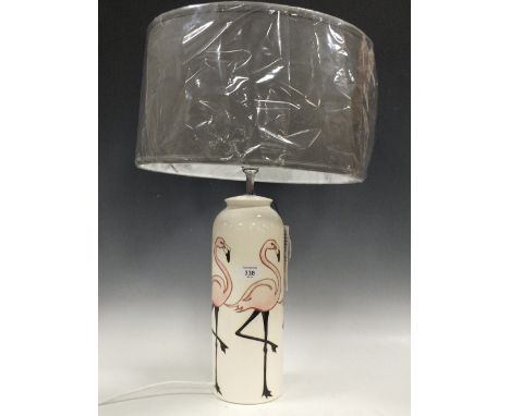 A LARGE MOORCROFT FLAMINGO DESIGN TABLE LAMP AND SHADE 