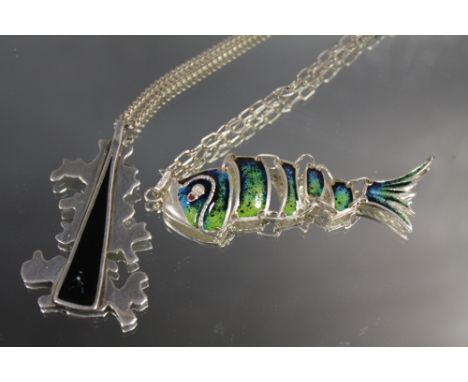 TWO SILVER AND ENAMEL NECKLACES 