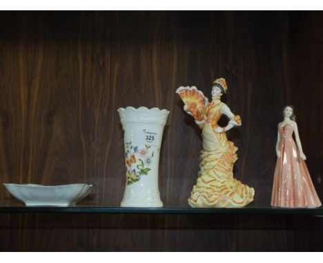 A ROYAL DOULTON TISSOT LE BAL COLLECTORS CLUB FIGURINE TOGETHER WITH ANOTHER AYNSLEY VASE ETC