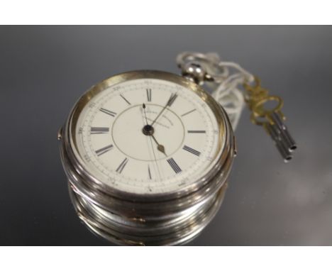 AN ANTIQUE HALLMARKED SILVER CHRONOGRAPH POCKET WATCH BY J. HARRIS &amp; SONS  