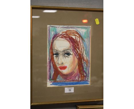 A FRAMED AND GLAZED CRAYON PORTRAIT STUDY OF A YOUNG LADY STUDIO STAMPED AKOS BIROS VERSO 