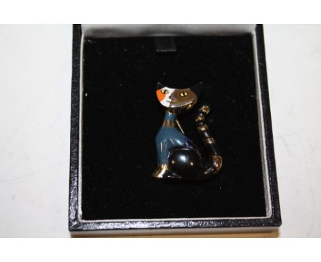 A GOEBEL ENAMEL CAT BROOCH