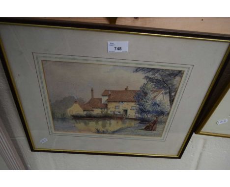 R GAUNT, STUDY OF A RIVERSIDE HOUSE, WATERCOLOUR, F/G