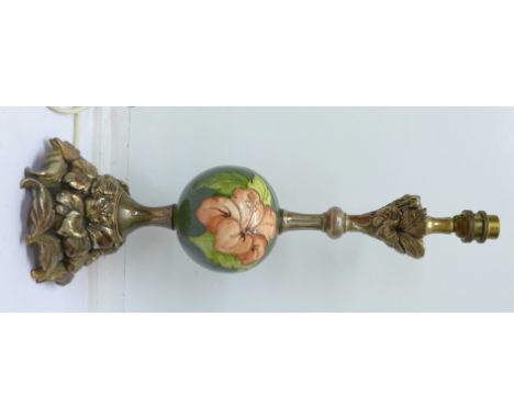 A Moorcroft Hibiscus coral lamp base c.1950, base manufactured by Elliot & Spear Lighting, Bognor Regis, small chip to top of