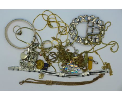 A silver bangle, paste buckle and other jewellery