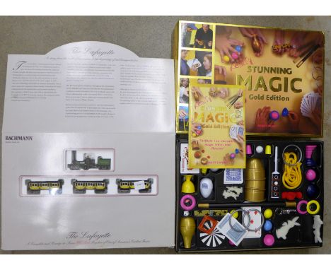 A Bachmann The Lafayette HO train set and a magic set