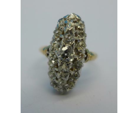 A yellow metal and diamond ring, approximately 1 carat diamond weight, 3.6g, H