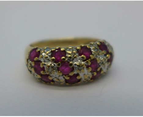 A 9ct gold, ruby and diamond ring, 3g, K