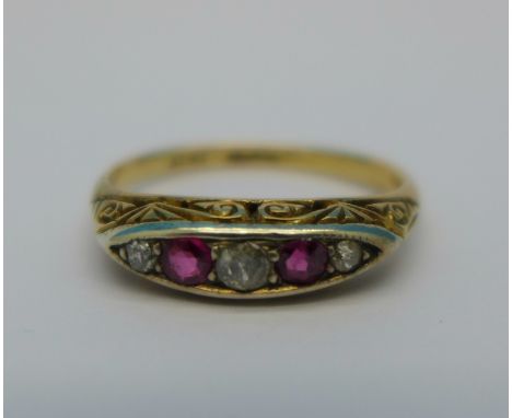 An 18ct gold, ruby and diamond ring, 2.9g, Q