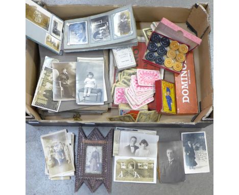 Cigarette card albums, postcards, photograph albums, playing and tarot cards, early Snap game, etc.