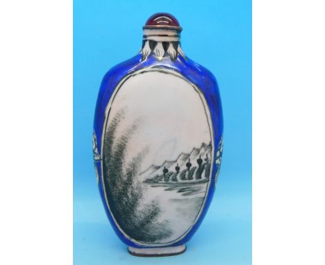 A Chinese flask decorated with a standing nude figure and Chinese landscape