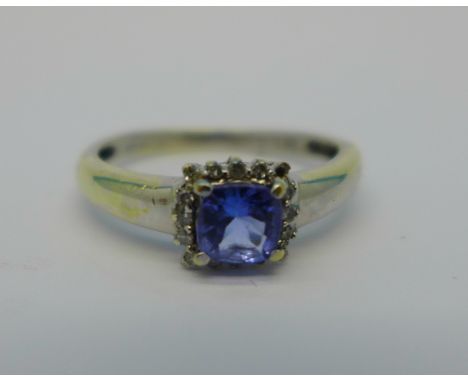 An 18ct white gold, tanzanite and diamond ring, 2.7g, L