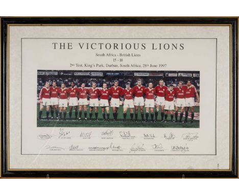 RUGBY UNION CLUB HOUSE: 'THE VICTORIOUS LIONS, SOUTH AFRICA V BRITISH LIONS' COMMEMORATIVE PHOTOGRAPH, dated 28th June 1997, 