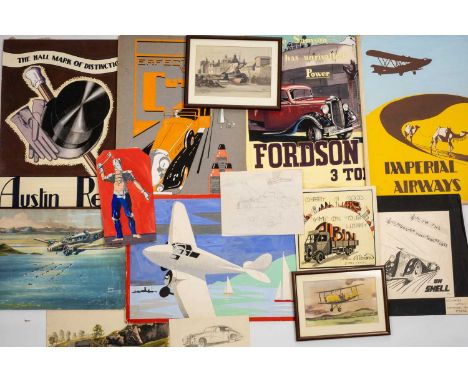 MILITARY CLUB HOUSE: PICTURES & EPHEMERA RELATING TO SQN LDR THOMAS CAIRNS PEATTIE MAXWELL, including gouache or watercolour 