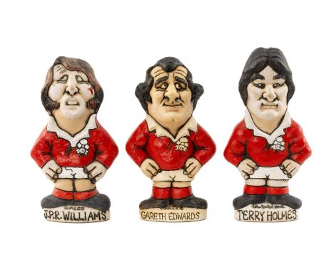 RUGBY UNION CLUB HOUSE: THREE JOHN HUGHES GROGGS, JPR Williams, in Welsh kit with no. 15 on his shirt, inscribed 'JPR William