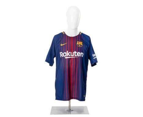 FOOTBALL CLUB HOUSE: SIGNED LIONEL MESSI BARCELONA SHIRT 2017, Nike Dri-FIT shirt for La Liga, size L, with Messi's signature