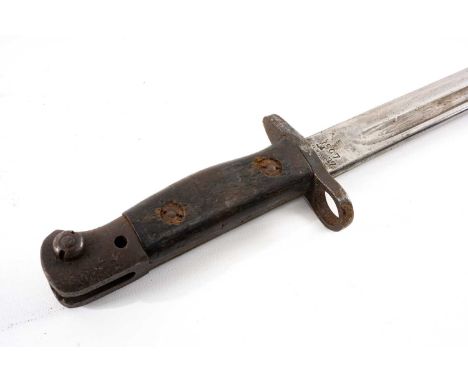 MILITARY CLUB HOUSE: WWI P.1907 BAYONET, by Wilkinson, dated 1917, two-piece wood grips, steel pommel with mortise slot, muzz
