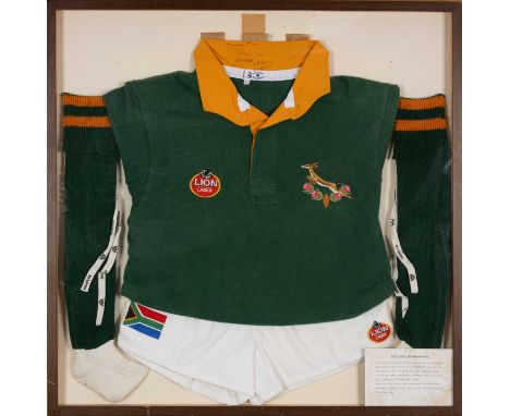 THE RUGBY CLUB HOUSE: MATCH WORN SOUTH AFRICA INTERNATIONAL KIT, worn by number 7 Francois Pienaar with player signature to i