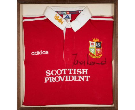 THE RUGBY CLUB HOUSE: SOUTH AFRICA 1997 LIONS TOUR JERSEY, signed by Jason Leonard, Addidas size XL, embroidered Lions CrestP
