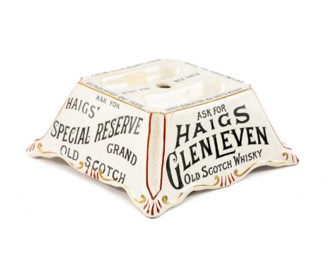 ADVERTISING CLUB HOUSE: POTTERY HAIG BARTOP ASHTRAY, c. 1960, by Hammersley, tapering square form printed with 'Glenleven', '