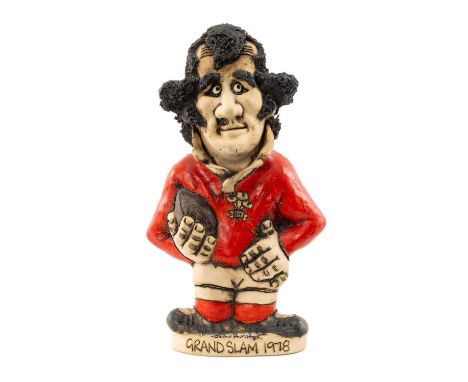 RUGBY UNION CLUB HOUSE: JOHN HUGHES GROGG Gareth Edwards in Welsh kit with no. 9 on shirt, carrying a rugby ball, incised 'Gr