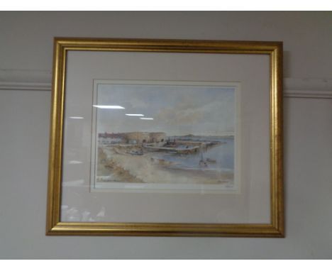 After Tom Macdonald, signed print of Beadnell Harbour 
