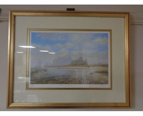 After Walter Holmes, Bamburgh Beach, limited edition print no. 122/900, signed