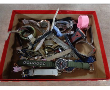 A box of lady's and gent's wrist watches including Timex, Citizen etc 